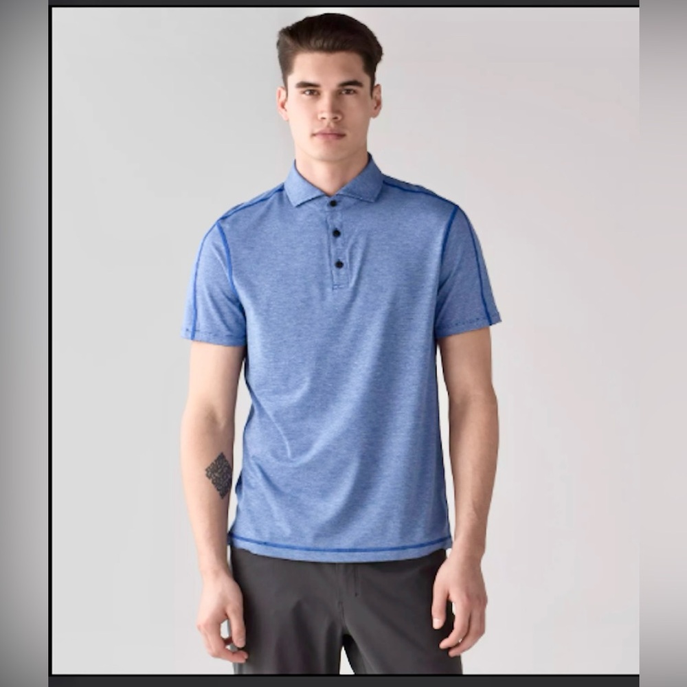 Lululemon Evolution Short Sleeve Golf Active Polo Shirt Heathered Blue Sky EUC L